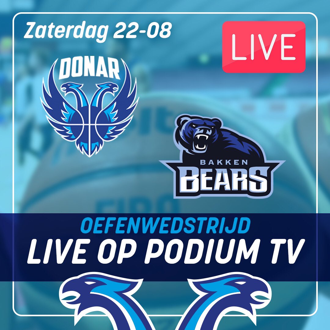 Goed nieuws! De oefenwedstrijd van aanstaande zaterdag tegen <a href="/bakkenbears/">Bakken Bears</a> wordt live uitgezonden via @PodiumTVnl. Aanvang van de wedstrijd is om 12:30 uur.