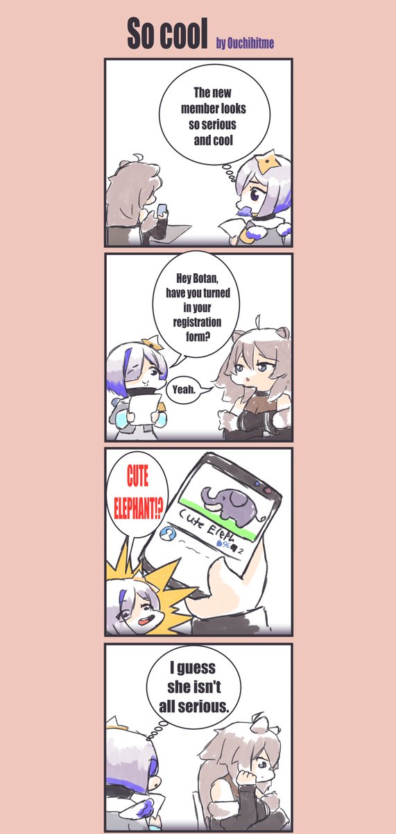 #ししらーと
#かなたーと
the internet's reaction to Botan reminded me of Azumanga Daioh and Sakaki. I think she's adorable. Hope this reads right