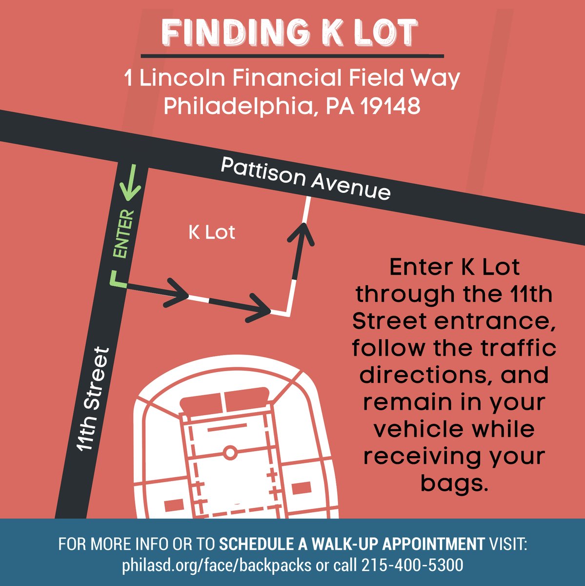 PHLschools's tweet image. Back-to-School Drive-Thru Backpack Giveaway! Friday, August 28 from 9am-1pm at Lincoln Financial Field, K Lot. FREE backpacks, school supplies &amp;amp; Converse sneakers, while supplies last. For more info or to schedule a walk-up appointment visit: philasd.org/face/backpacks