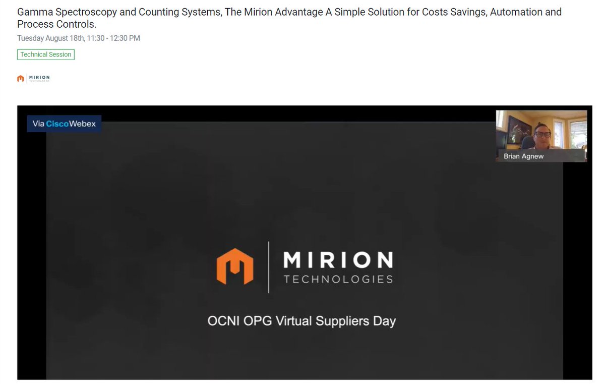 OCNI_'s tweet photo. Hearing now from @MirionHQ during our @opg Virtual Suppliers Day! Thank you Brian Agnew and Dieter Pauwels for your presentation on Gamma Spectroscopy and Counting System!
#OCNIOPGVSD #Nuclear #NuclearSupplyChain #Collaboration #GammaSpectroscopy #CountingSystems https://t.co/ws9HCwysLG