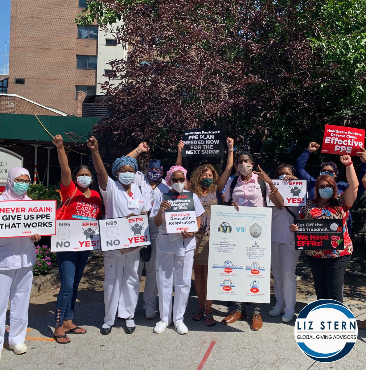 LizSternGlobal's tweet photo. NYS Nurses Assoc/Public Adv @JumaaneWilliams @CovidCourage calling city/state to fund purchases of reusable respirators $40 vs $5 for N-95 mask @nycpa @nynurses @official_tbhc @cirseiu @NYGovCuomo @NYCMayor #UseAReusable #ProtectNYHeroes #LiveYourLegacyNow #globalgivingadvisors https://t.co/00BmEJlSUM