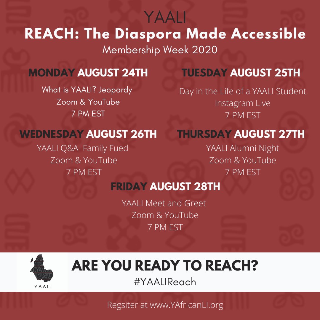 YAfricanALI's tweet photo. The clock is ticking, we are SIX days away from #YAALIReach membership week! #HU24 #HU23 #HU22 #HU21 https://t.co/GPcFiEO463