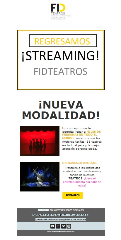 Fidteatros's tweet photo. #StreamingFID ���Contamos con promociones en apoyo a las distintas disciplinas artísticas, académicas o de divulgación.
☎️(55) 6550 5000 https://t.co/T4Rus4Pu4f