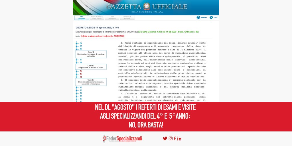 FederSpec's tweet photo. ❌ Nel DL Agosto il “premio COVID” per gli Specializzandi: referti in autonomia per smaltire liste d’attesa. 
No, ora basta allo sfruttamento!

Dopo l'esclusione dal bonus, pagati 14 €/h, ora una misura che scarica su di noi altre responsabilità.
https://t.co/SYLWtRtiUz https://t.co/cUIO52EC2I