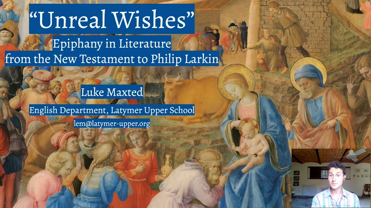 LatymerEnglish's tweet photo. As part of 'Virtually Speaking,' @Latymer1624's virtual events programme, Mr. Maxted discussed epiphany in literature, from the New Testament to the Romantic poets to Philip Larkin. Watch the lecture and Q&amp;A here: https://t.co/WAlofbRgIv
@LatymerUpper @edward_latymer #IMVS2020 https://t.co/9uGKP4wQ2N