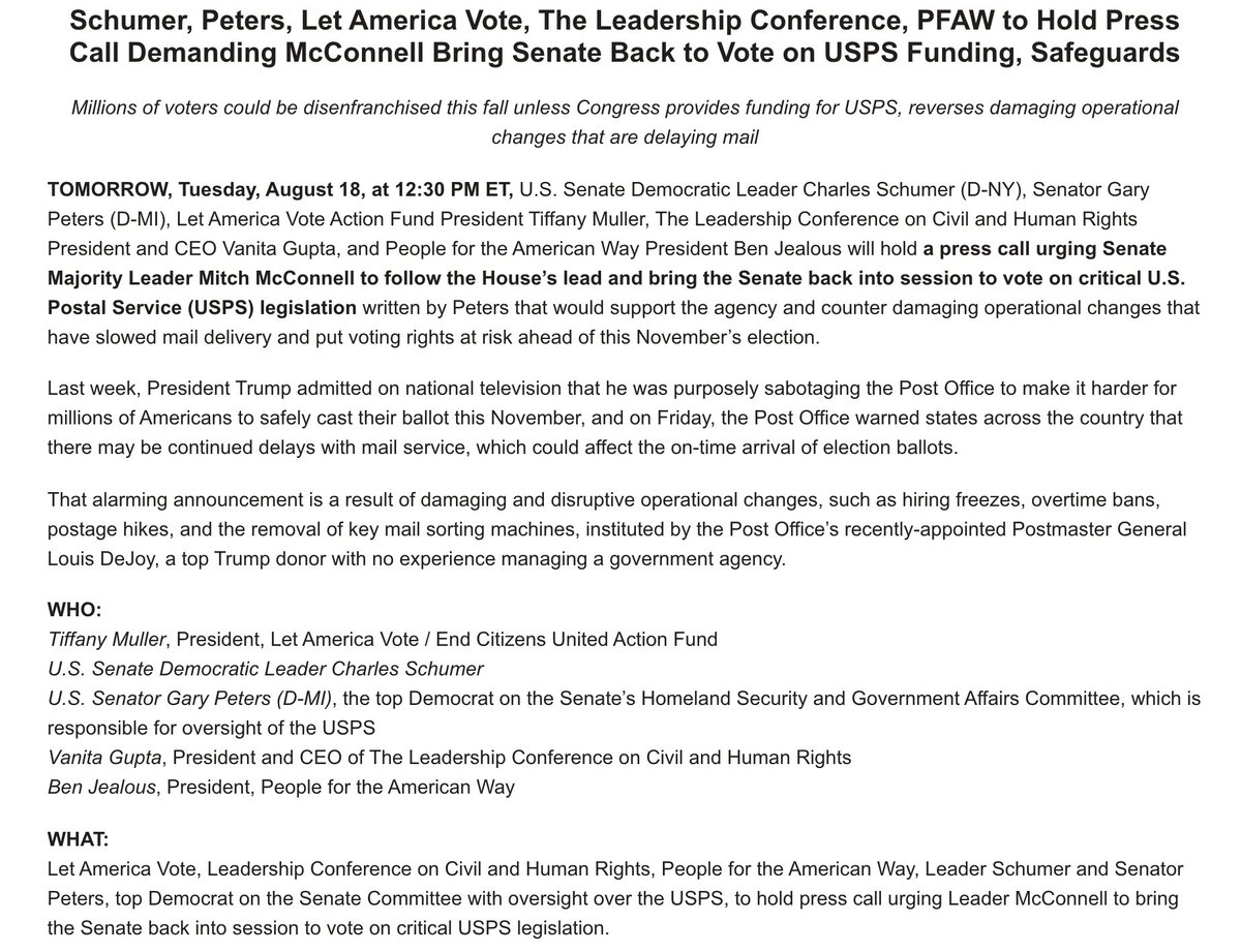 Screenshot of the press advisory, which announces that this call is happening today at 12:30 p.m. ET with the speakers listed in the tweet.