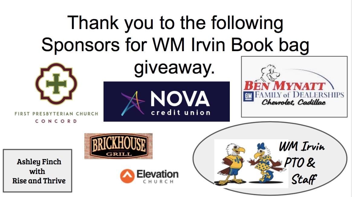 Thank you to all our great sponsors. Many of our students received a book bag full of supplies. <a href="/wmirvinelem/">W.M. Irvin Elementary</a> #WeAreIrvin