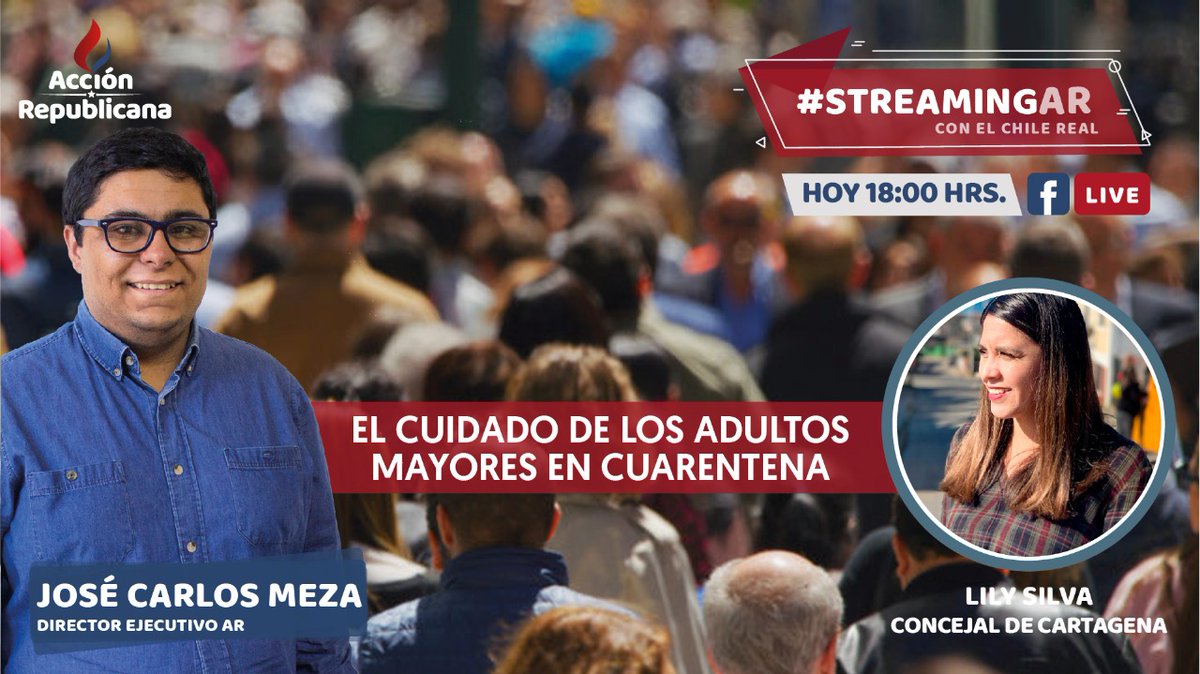 a_republicana's tweet photo. 📡 Para hablar sobre el apoyo a nuestros adultos mayores por parte de los municipios durante esta crisis sanitaria, estará hoy a las 18:00 @JoseMezaPereira en un nuevo #StreamingAR  junto a Lily Silva, Concejal de Cartagena, una de las comunas con más personas sobre los 65 años. https://t.co/ezfgm357Gx