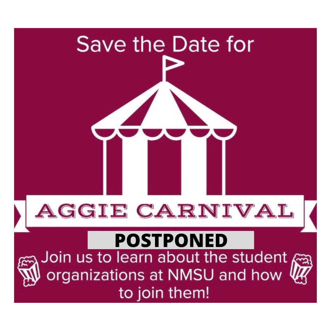 Due to unforeseen circumstances the VIRTUAL Aggie Carnival is postponed. The new date will be announced soon! 

Thank you all for your patience and dedication to make this virtual event successful. We want you all to have a chance to learn more about our student orgs!