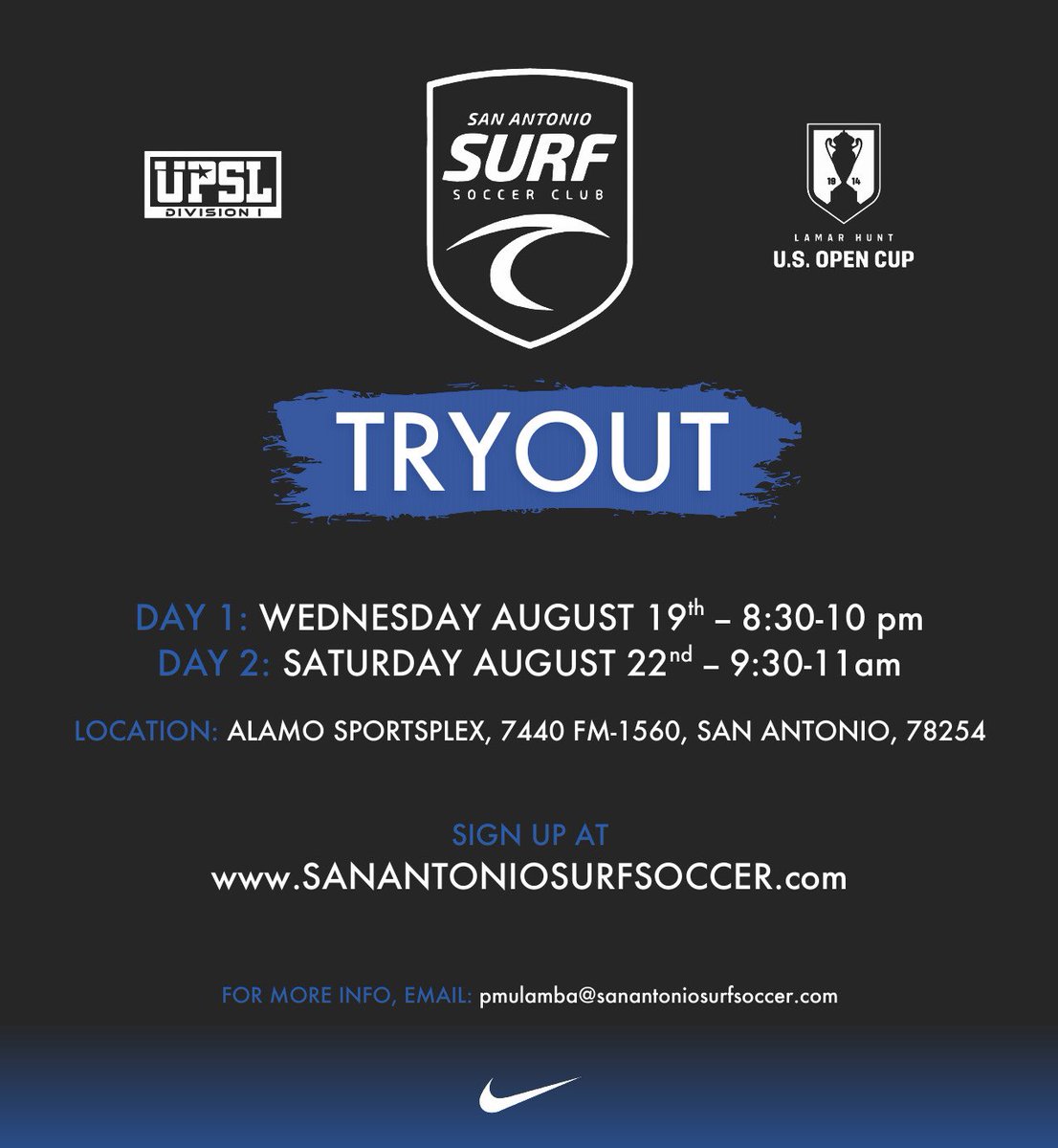 sasurfsc's tweet photo. Think you have what it takes to join the best semi-pro team in San Antonio? Our Alamo City men’s team are transitioning to Surf and are hosting tryouts this week! 

Signup link in bio. https://t.co/7gXz2hHKPO