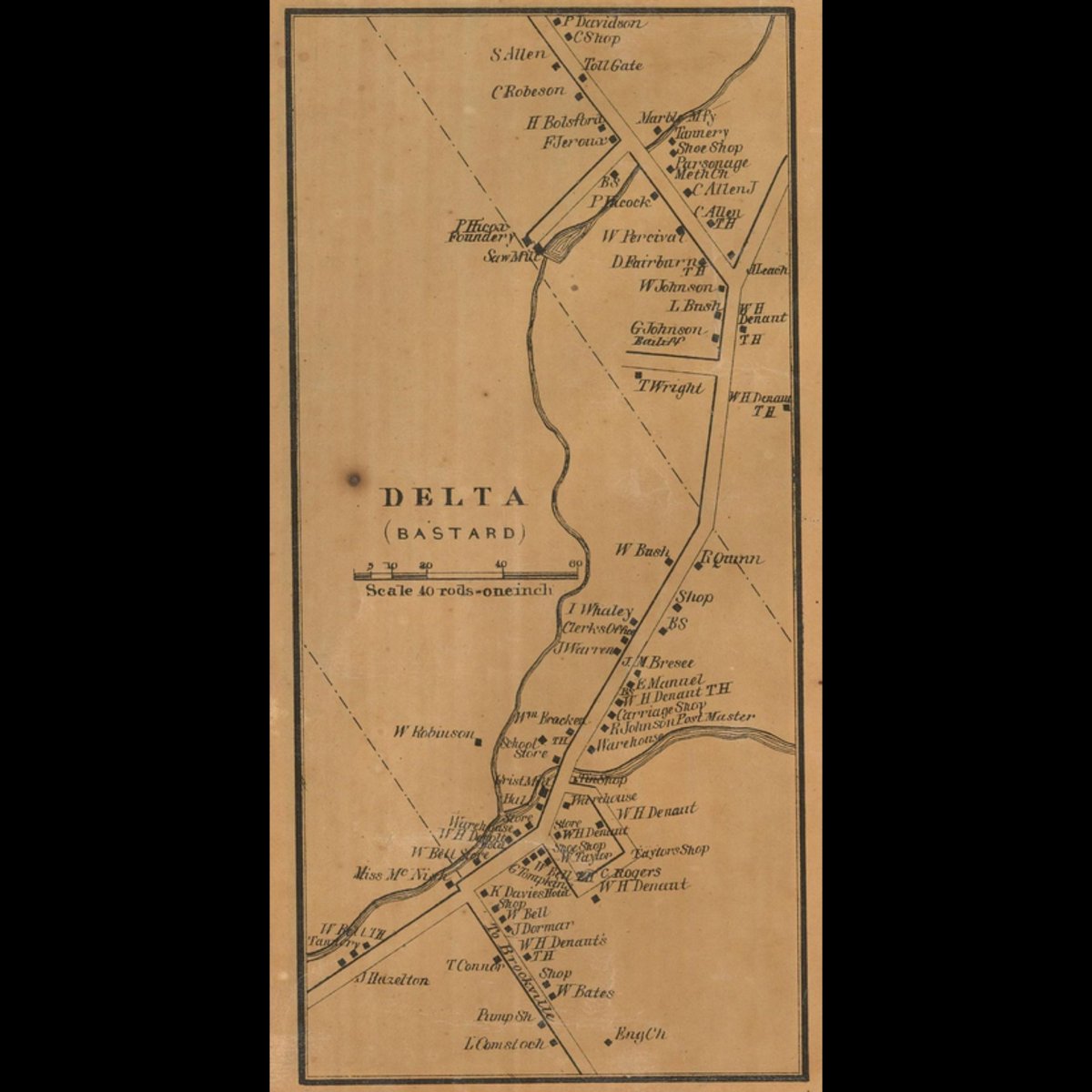 DODeltaOntario's tweet photo. Chexk out this 1861 map of Delta and notice the Toll Gate at the north end of the village!  You can also see the names of the property owners - anyone related? https://t.co/kYLYWMcUGv