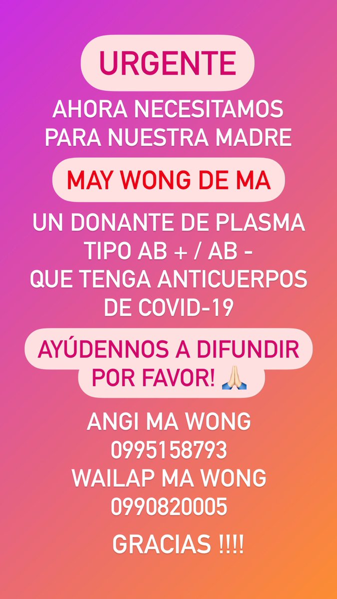 AngiMaWong's tweet photo. Aún no encontramos donante por favor ayúdenme a seguir difundiendo para encontrarlo pronto !!! 🙏🏻🙏🏻🙏🏻 https://t.co/SeiJb5AEdQ