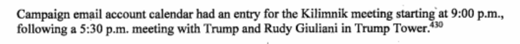 AWESOME detail: Immediately before the Kilimnik meeting in the cigar bar, Manafort met with Trump and ***Rudy***.