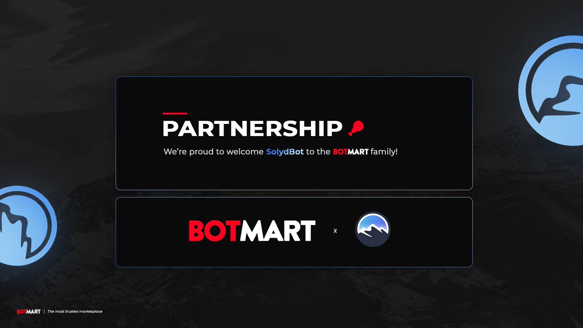 botmrt's tweet image. We are proud to welcome @solydbot to the Bot Mart family!

Safely buy and sell Solyd anytime botmart.io/product-detail…

We’re celebrating with a giveaway:
1x $100 @botmrt MM Credit
3x @botmrt Coupon Codes
2x @solydbot Beta Keys

Like, Retweet and Follow to enter!