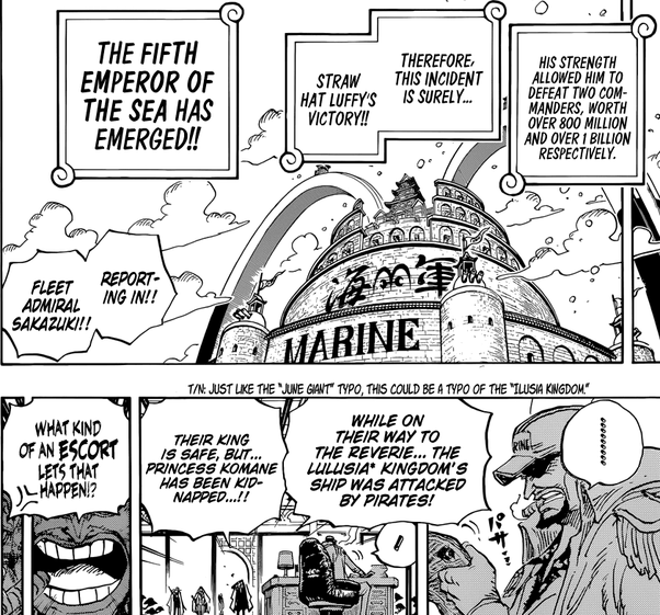 2- Akainu, le verrouLe nouvel Amiral en chef Sakazuki possède une volonté très marquée : il veut anéantir les Pirates mais surtout les plus grands et plus forts d'entre eux : les terribles Yonkos. Voilà pourquoi il renforce la Marine.