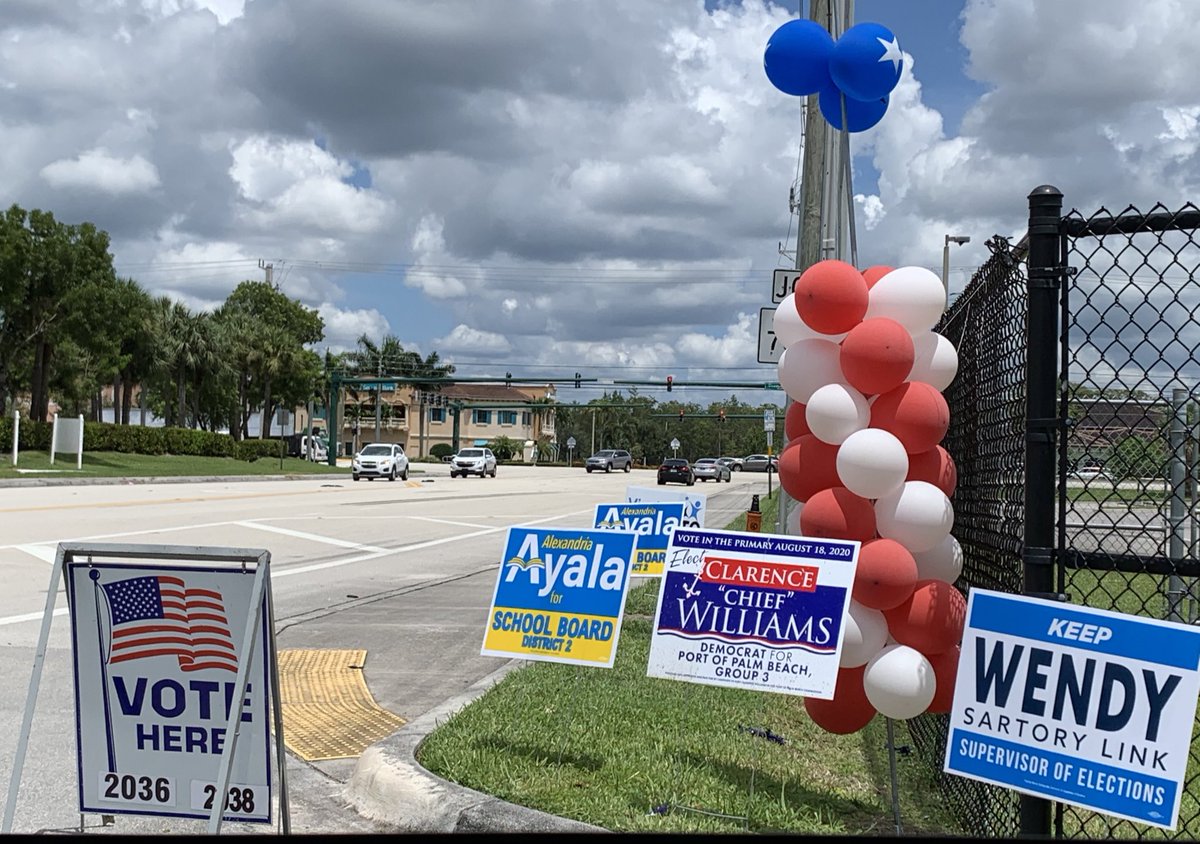 Went over to Turning Points Academy, off of Okeechobee Blvd and west of Jog Road, which is the new polling place for voters who would normally vote in the Golden Lakes Village community. Lots of balloons and signs, but I didn’t see any voters for the time I was there.