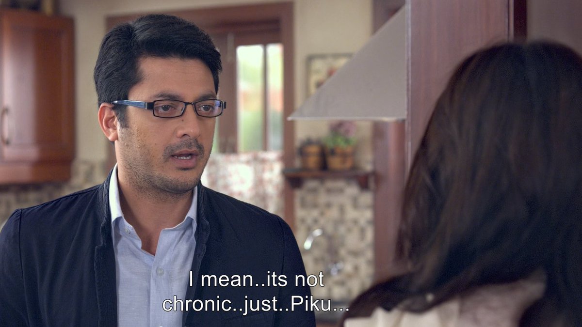 The trademark Juhi-Shoojit da humour. When Raghubir Yadav calls up Piku, we feel like he's about to speak up revelation or something. But, all we get is Syed's constipation problem. Irony and wit. A terrific Combo. 