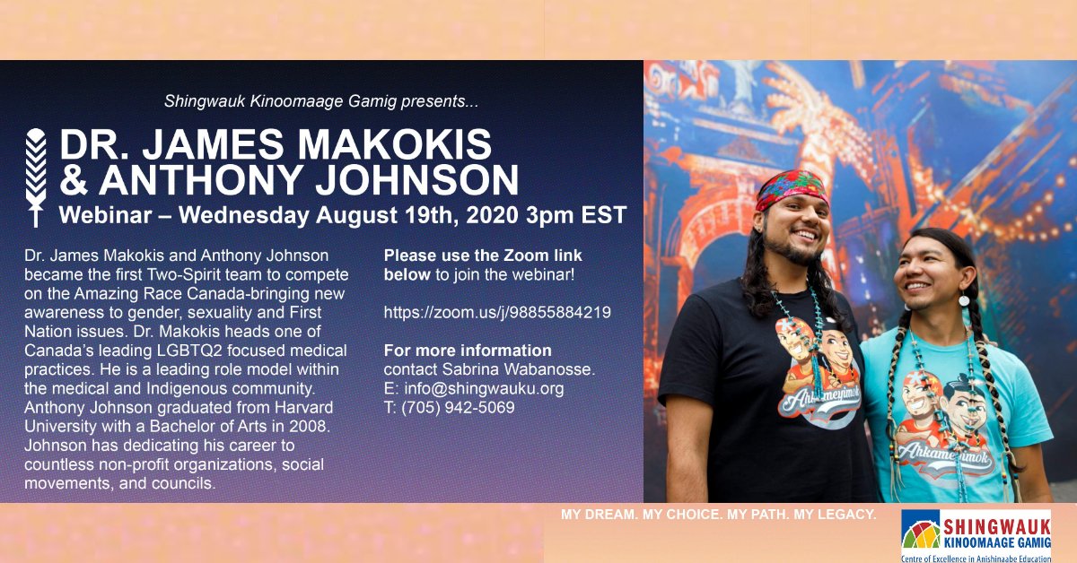 Check out this exciting webinar hosted by <a href="/Shingwauk_U/">Shingwauk Kinoomaage Gamig (SKG)</a>  that's happening tomorrow afternoon! Looking forward to hearing from Dr. James Makosis and Anthony Johnson about their work, experiences and more!
#IndigenousEducation #AmazingRaceCanada