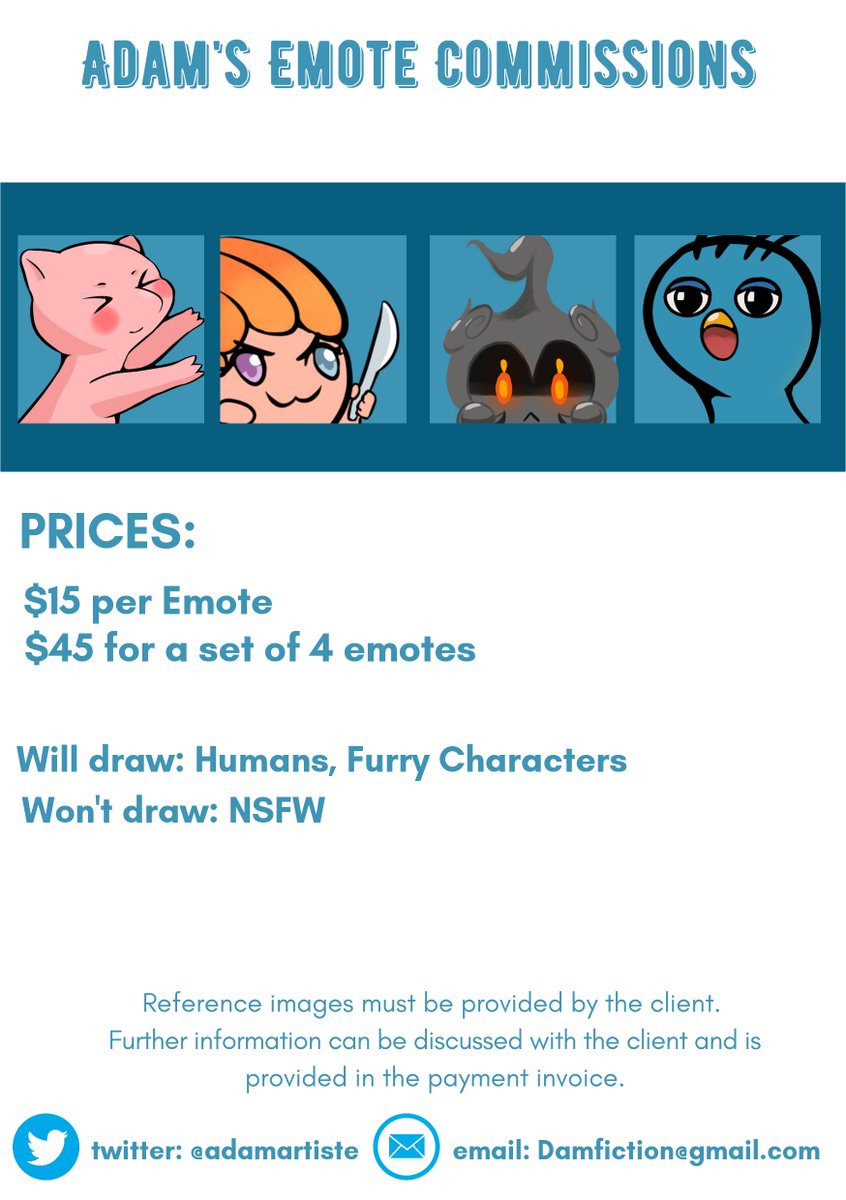 Mewwikyu's tweet photo. Hey guys! I want to start doing art commissions and will do emote Commissions to test the waters for now.

Retweets will be appreciated! https://t.co/F56lgLsZDz
