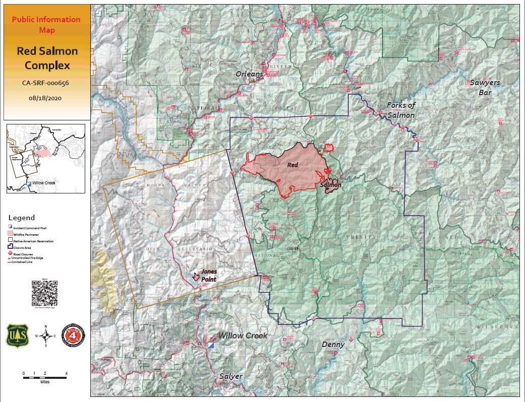 RedSalmon2020's tweet image. #RedSalmonComplex AM UPDATE 8.18.2020
The Red Salmon Complex is now 15,129 acres and 35% contained. There are 1,294 personnel assigned to the fires. 
For more information visit: inciweb.nwcg.gov/incident/6891/

#SixRivers #ShastaTrinity #Klamath @ShastaTrintyNF 
@Klamath_NF @SixRiversNF