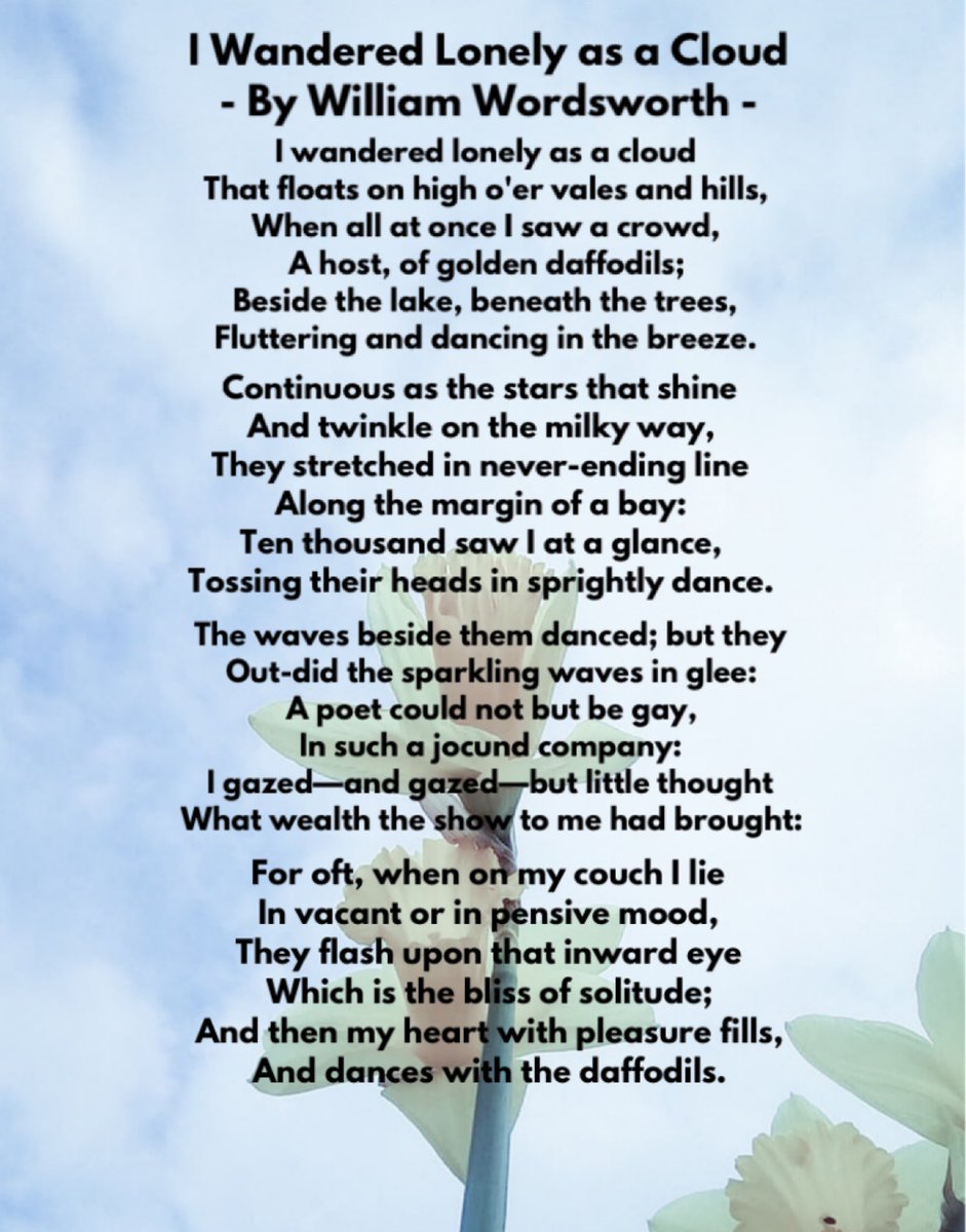 the_daily_good's tweet photo. Episode 54 Spotlight from the Good Word segment:

I Wandered Lonely as a Cloud
By William Wordsworth
——
Visit our website https://t.co/KXu2Dmj5kR or find us on Apple Podcasts, Spotify, and Sticher to listen to our most recent episodes. 
#thedailygood #dailyinspiration 
#poetry https://t.co/qlgqmR9djo
