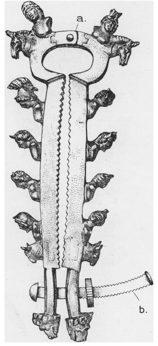 in the Thames, a clamp was found decorated with busts of cybele. it was probably used by the galli, the priests of that goddess, to self-castrate.