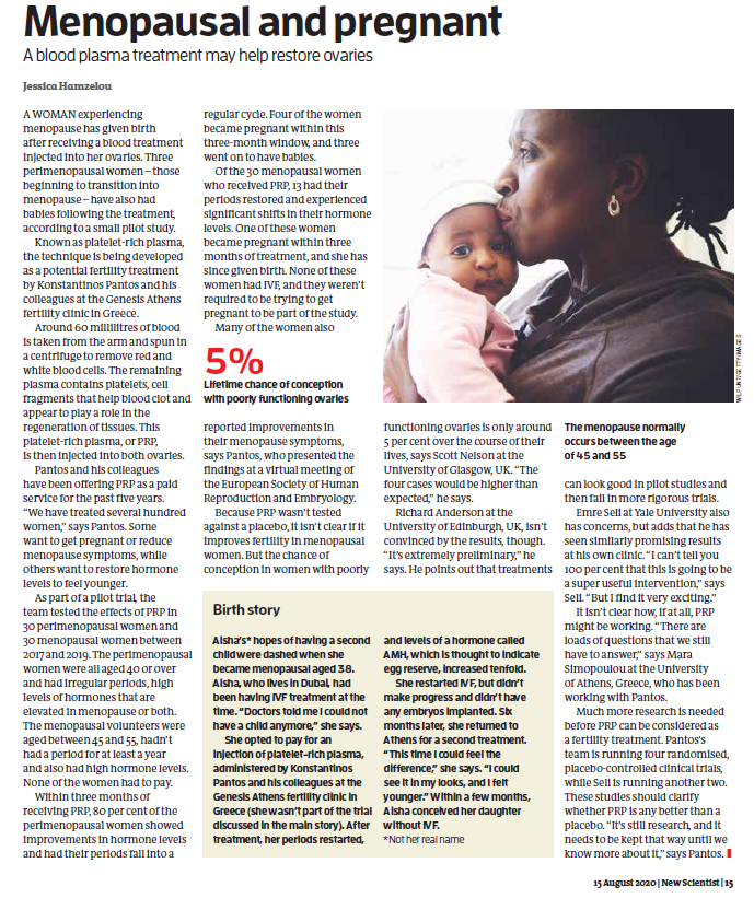 DrKPantos's tweet photo. 🆕 One more-new success story by #DrPantos.
🎯 Known as platelet-rich plasma, the technique is being developed as a potential fertility treatment by Konstantinos Pantos and his colleagues at #GenesisAthens
ℹ More info in New Scientist, published 15.8.2020 ⤵ https://t.co/HdyQfzwvo7