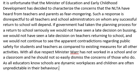 <a href="/NLTeachersAssoc/">NLTA</a> <a href="/EDU_GovNL/">Education and Early Childhood Development</a> <a href="/VOCMNEWS/">VOCM News</a> <a href="/CBCNL/">CBC Newfoundland and Labrador</a> <a href="/NTVNewsNL/">NTV News</a> <a href="/StJohnsTelegram/">The Telegram</a> <a href="/VOCMOpenline/">Paddy Daly</a> <a href="/cbcnfldmorning/">CBC Newfoundland Morning</a> @CBCCrosstalk <a href="/CanadianPress/">The Canadian Press</a>