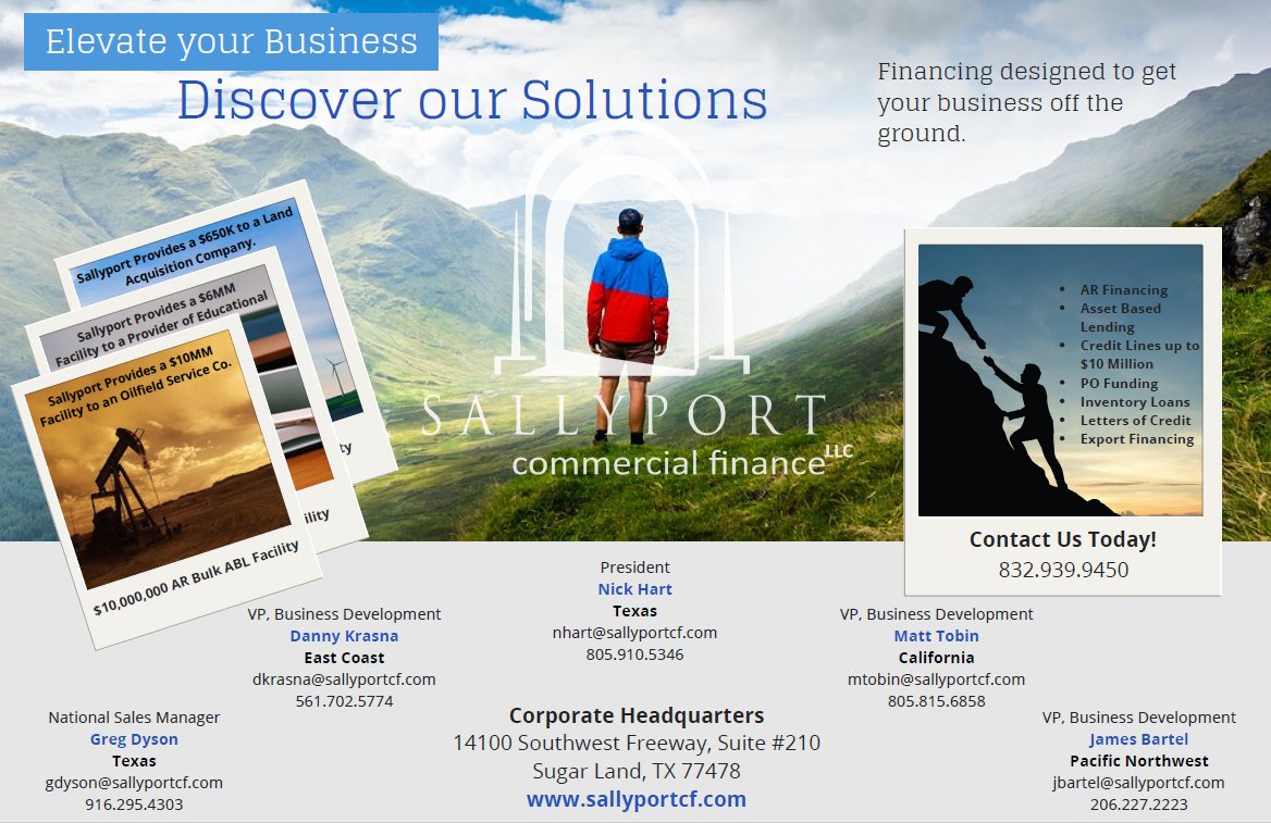 SallyportCF's tweet image. Helping businesses when they need it most.  Sustainable financing that elevates your business to new heights! #workingcapitalsolutions, #invoicefinancing, #linesofcredit