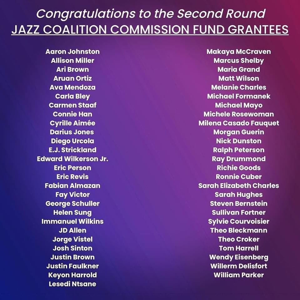 THANK YOU Jazz Coalition for the honor of receiving your Commission Fund Grant.  Please continue to support 
The Jazz Coalition so they can continue to support artist and this music.... ➡️⬆️