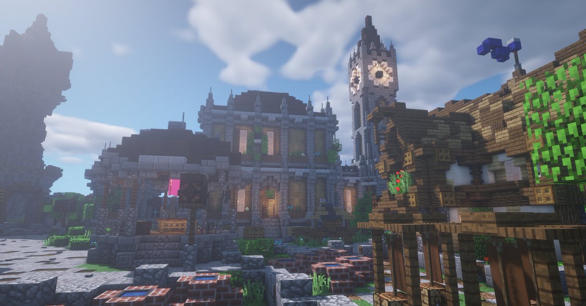 AtlasProjectMC's tweet photo. A view from the heart of Nauru's new Crafstmans' District! Players can visit this part of town to learn a new trade - from smeltery, to cooking, to magic! #Minecraft #Minecraftbuilds #RPG #AtlasProjectMC #AtlasMinecraft #MinecraftServer https://t.co/8zR9pWLtn6