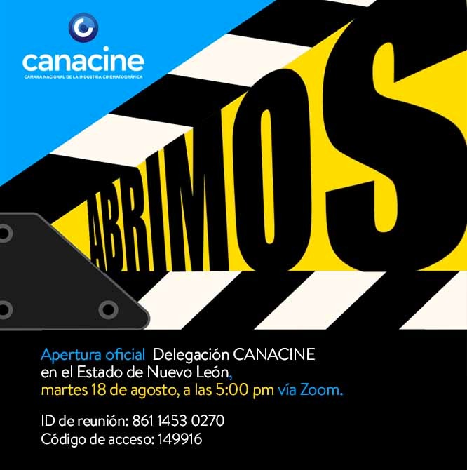 CANACINE's tweet image. A toda la comunidad e industria audiovisual, les informamos la apertura oficial de la Delegación Canacine en el Estado de Nuevo León. Entérate HOY a las 17 Hrs vía ZOOM. ¡Los esperamos! cutt.ly/Ifq6fRt