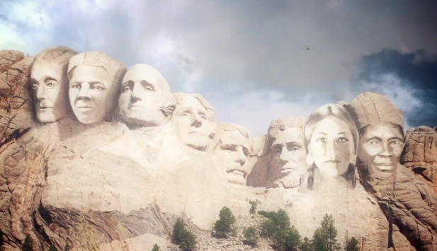 tiffanyshlain's tweet photo. For the 100 year Anniversary of the ratification of the #19thAmendment - a Women's Right To Vote, an image from my film "50/50: The 10,000 Year History of Women + Power." 
How I think #MountRushmore should look. 
You can watch the 20 min film 50/50 here-https://t.co/K3FPVRy36q https://t.co/MtcKSwY2mv