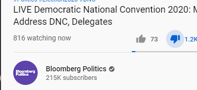 About 10pm EST last night, curiosity got the best of me. I went to see how many were watching the demonwits event. Take note of the subscribers/# watching/thumbs up/thumbs down. This is just some . @DanScavino . @GOPLeader  @kayleighmcenany   #TrumpLandslide2020 . @realDonaldTrump