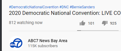 About 10pm EST last night, curiosity got the best of me. I went to see how many were watching the demonwits event. Take note of the subscribers/# watching/thumbs up/thumbs down. This is just some . @DanScavino . @GOPLeader  @kayleighmcenany   #TrumpLandslide2020 . @realDonaldTrump