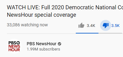 About 10pm EST last night, curiosity got the best of me. I went to see how many were watching the demonwits event. Take note of the subscribers/# watching/thumbs up/thumbs down. This is just some . @DanScavino . @GOPLeader  @kayleighmcenany   #TrumpLandslide2020 . @realDonaldTrump