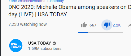 About 10pm EST last night, curiosity got the best of me. I went to see how many were watching the demonwits event. Take note of the subscribers/# watching/thumbs up/thumbs down. This is just some . @DanScavino . @GOPLeader  @kayleighmcenany   #TrumpLandslide2020 . @realDonaldTrump