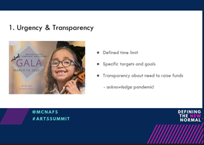 Took the leap. decided to go online!What we learned along the way:1. Communicate with urgency & transparency - also vulnerability (defined clear target).2. Create compelling content - no shortage of online events. Arts have advantage here! Amy Ramnarine  @BYSO  #ArtsSummit