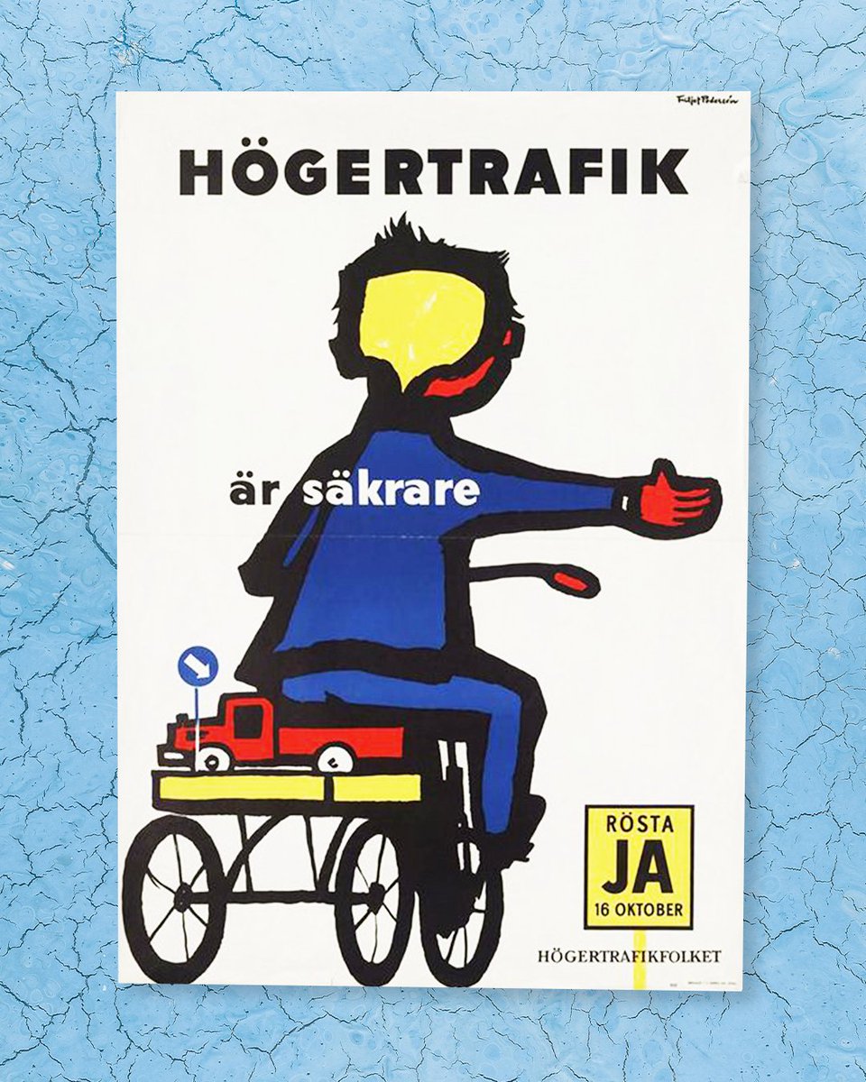 svenskaffischer's tweet photo. ”Högertrafik är säkrare” (1955)
Affisch inför folkomröstningen om högertrafik 1955.

82,9% röstade för fortsatt vänstertrafik, men valdeltagandet var lågt och politikerna valde att ändå gå vidare med införandet av högertrafik. https://t.co/kNEgbcQgyJ