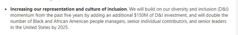 Microsoft announces it will "double the number of Black and African American people managers, senior individual contributors, and senior leaders in the United States by 2025."  https://blogs.microsoft.com/blog/2020/06/23/addressing-racial-injustice/