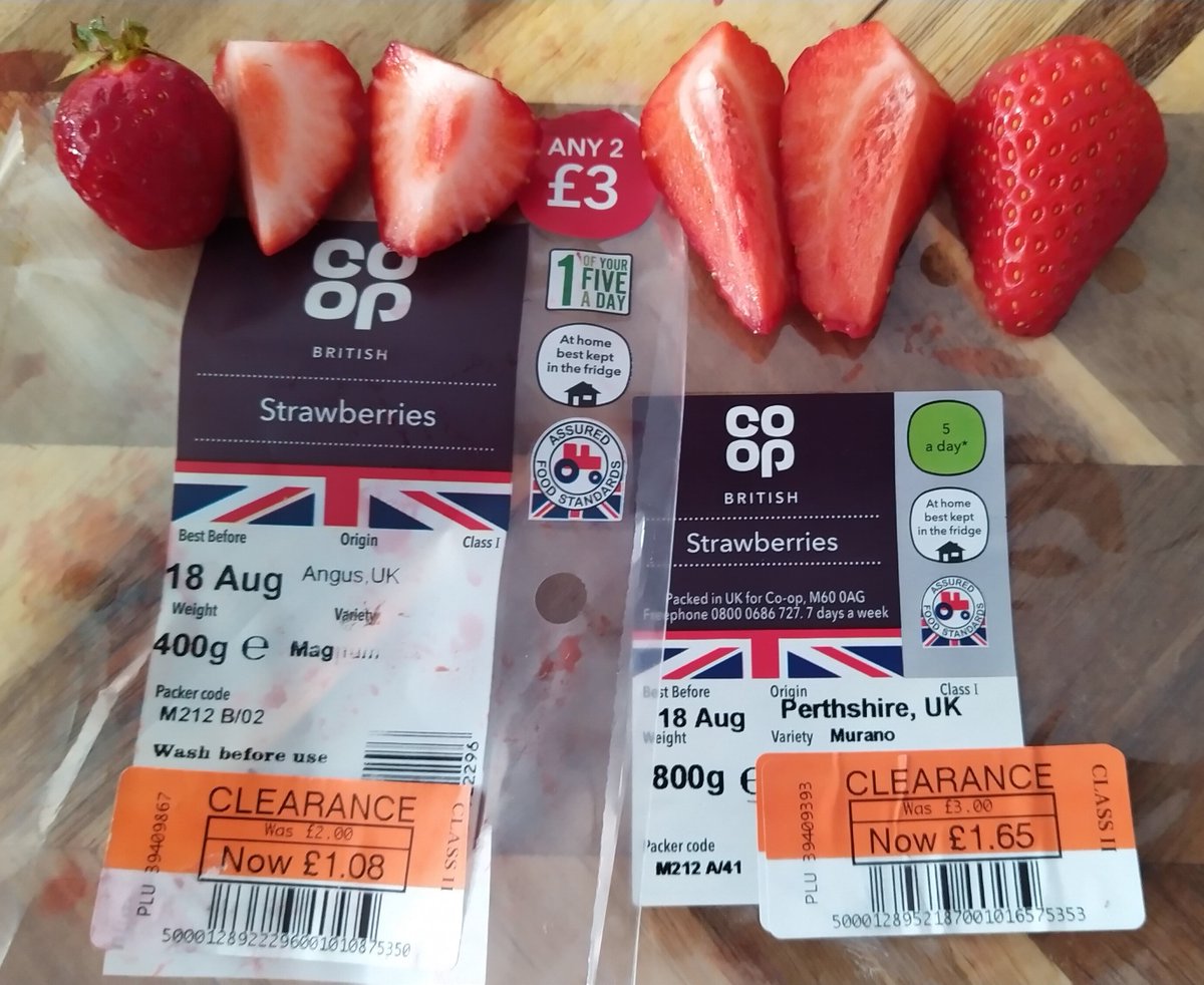 Big win for coastal Angus' strawberries over inland Perthshire's in this evening's reduced Co-op strawberries taste off. Though both are delicious and it's mostly a trade-off between the longer-life, more durable, and cheaper to pick Murano and the more delicious Magnum variety.