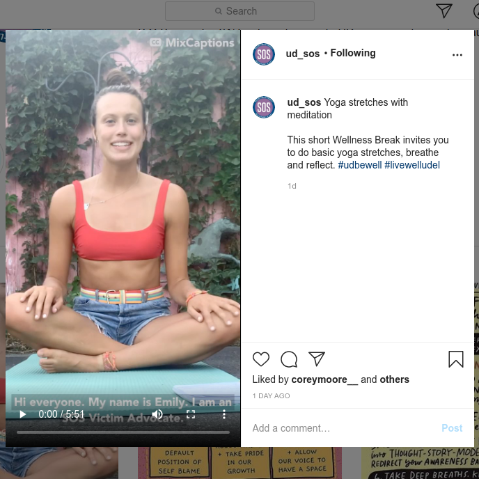 UD_BeWell's tweet photo. This #UDWellnessBreakWednesday video post from @UD_SOS teaches yoga and breathing in under 6 minutes: https://t.co/eUfSRRHRua

#livewelludel

Want to watch past videos? Sign in to UD Capture Space: https://t.co/kk5UUpXIX9

PD: screen capture of post featuring a woman doing yoga https://t.co/leA36kz3hC