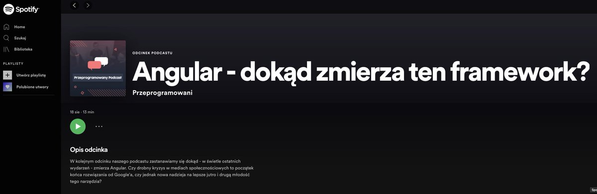 psmyrdek's tweet photo. Dzisiaj nieco inaczej niż zwykle - premiera na Spotify, a już niebawem na YouTube. #Angular #JakŻyć #Przeprogramowani https://t.co/fHbd8yOqyI