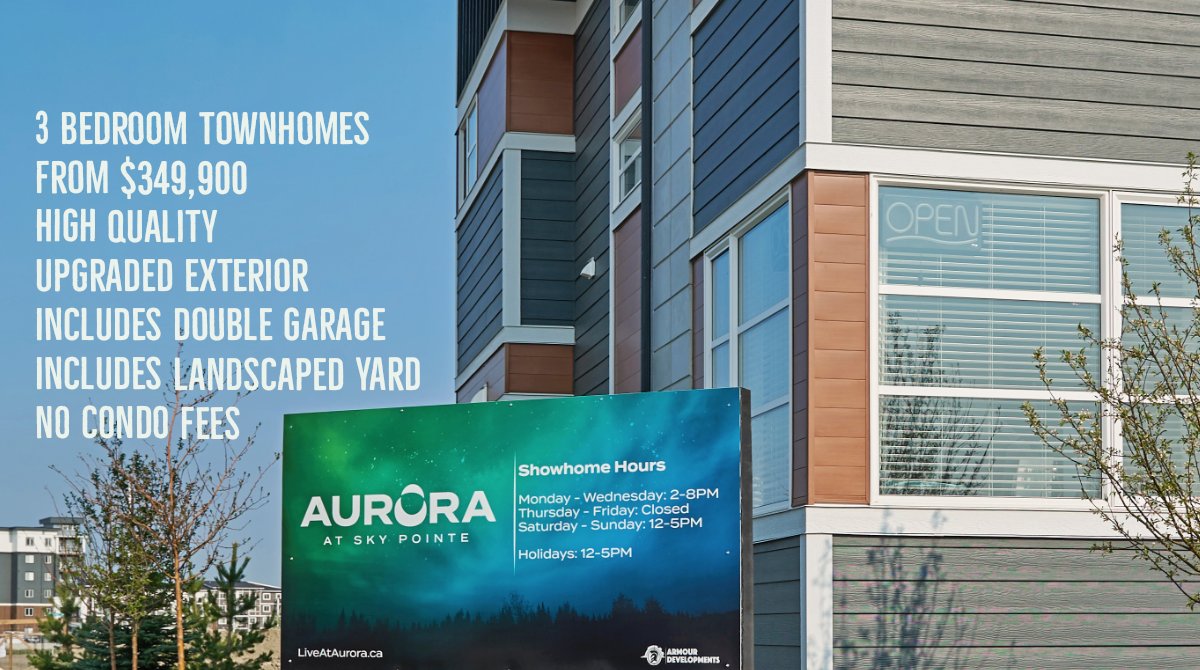 3 BEDROOM TOWNHOMES with everything included from $349,900. No condo fees.

#Auroratownhomesatskypointe 
#calgaryhomes #calgary 
#calgaryhomesforsale #calgarynewhomes #calgarynorth #calgarynortheast
#Calgarytownhomes  #calgarybuilder #calgarydeveloper #ArmourDevelopments