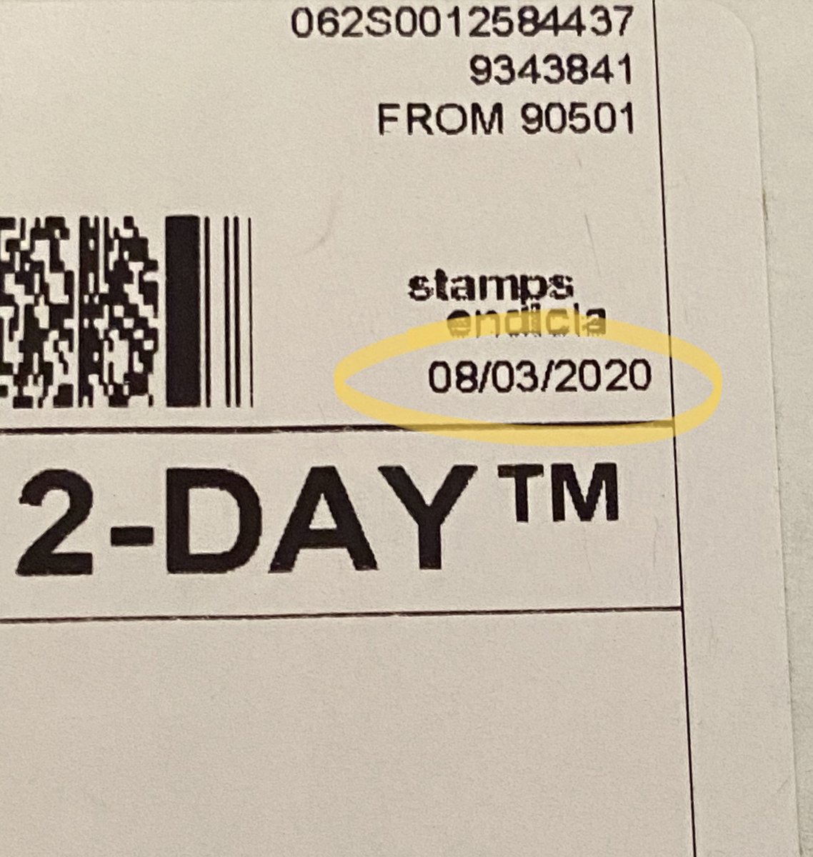 A USPS 2-Day Priority Mail package that arrived today shows a date of 8/3/2020.
