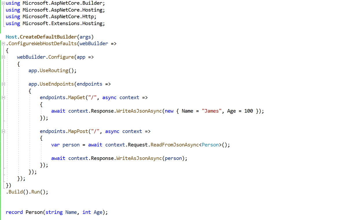 davidfowl's tweet image. Top level statements for life. I am addicted. We also added new JSON methods to the HttpRequest and HttpResponse in .NET 5 #aspnetcore #dotnetcore #csharp