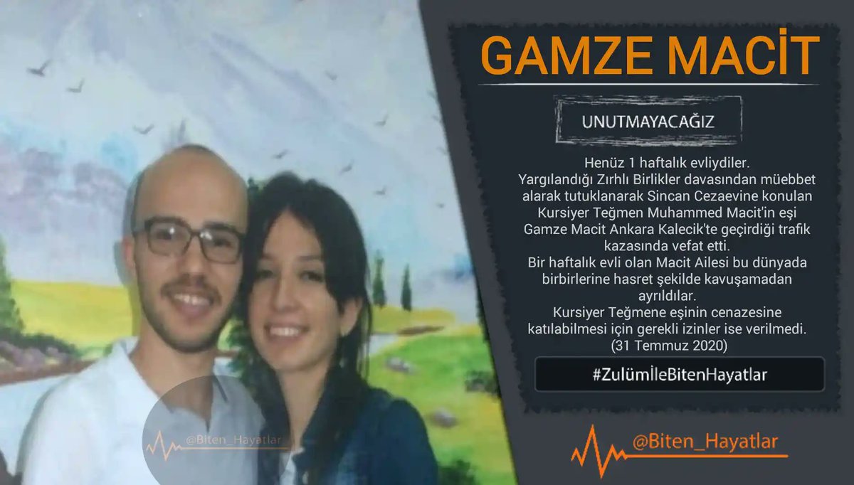 angelicaauffman's tweet photo. Henüz 1 haftalık evliyken ayrı düşen Gamze -Muhammed Macit çifti 4 yıl hasretle kavuşmayı beklediler. Gamze 27 yaşında vefat etti. Tutuklu eşine cenaze için izin verilmedi. Muhammed Macit eşi için koğuşta gıyabi cenaze namazı kıldı.😔

AhireteKalan Hesaplar https://t.co/rSrWYM1EX9