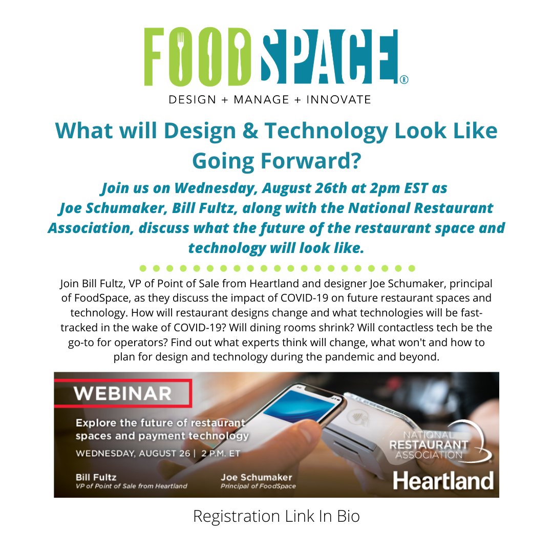 Join Joe Schumaker along with the National Restaurant Association for this webinar discussing the future of restaurant spaces and technology.  Register here:
event.on24.com/eventRegistrat…