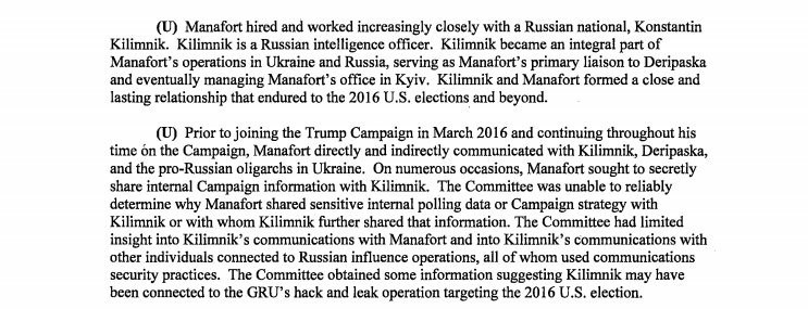 Senate Intel goes farther than Mueller in labeling Konstantin Kilimnik (longtime Manafort associate charged with obstruction of justice and conspiracy) a Russian intelligence officer.